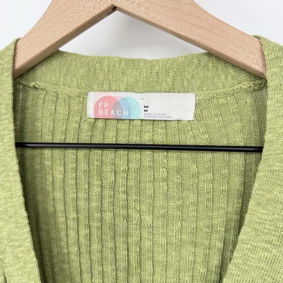 FP Beach Free People M Oversized Green Cotton Linen Rib Knit Longline Cardigan - Picture 3 of 7